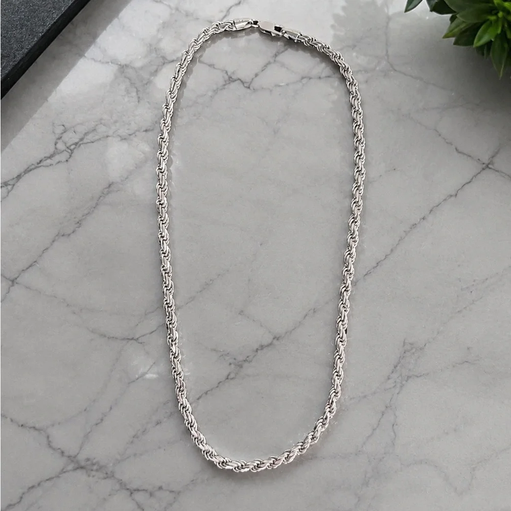 925 Sterling Silver Diamond Cut Rope Chain Necklace Size 22”